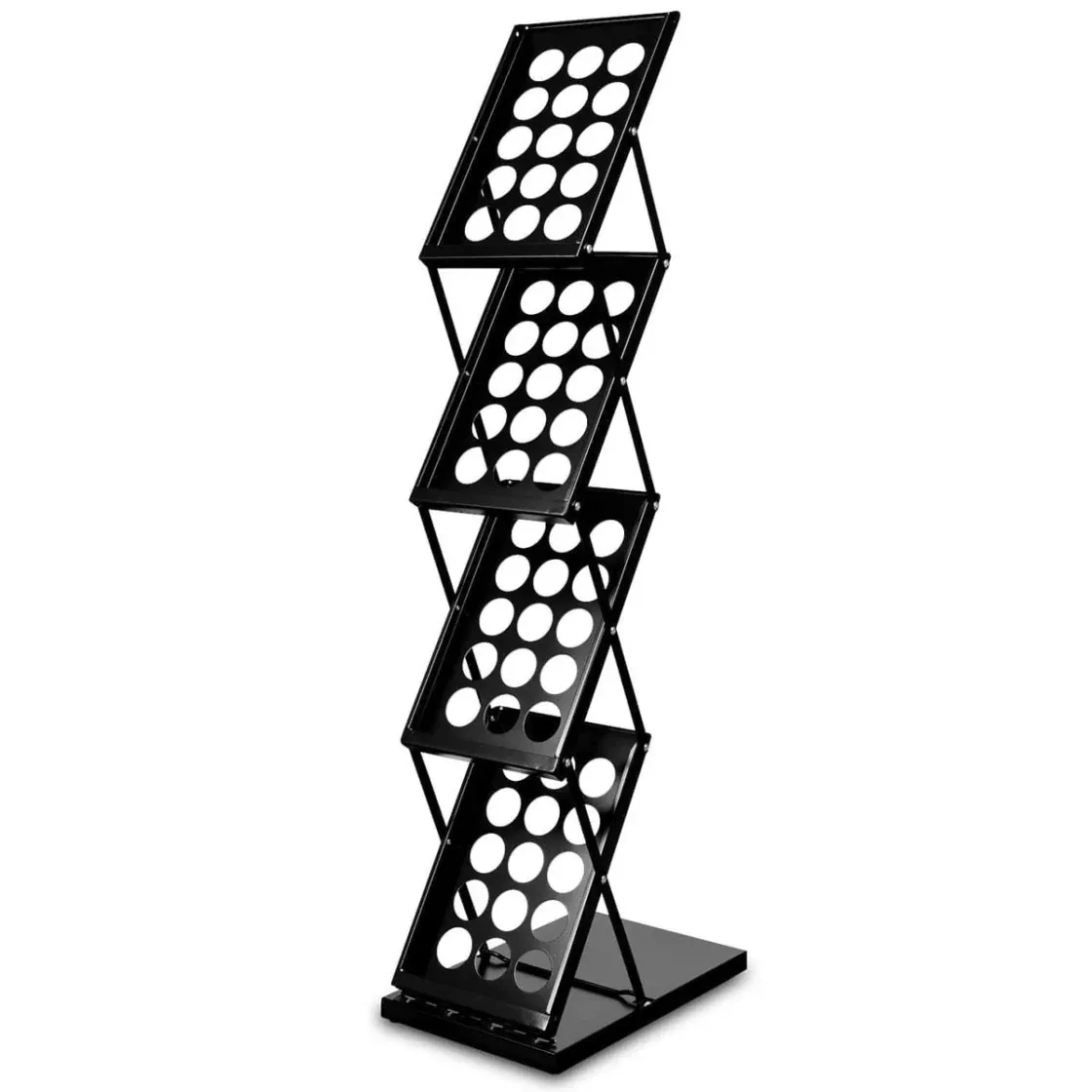 Support catalogue A4 pliable 4 niveaux en métal blanc Support catalogue A4 pliable en métal blanc avec 4 niveaux. Présentoir porte-brochures portable et facile à installer, sans outil. Idéal pour magasins, salons, entreprises, showrooms et espaces d’accueil.